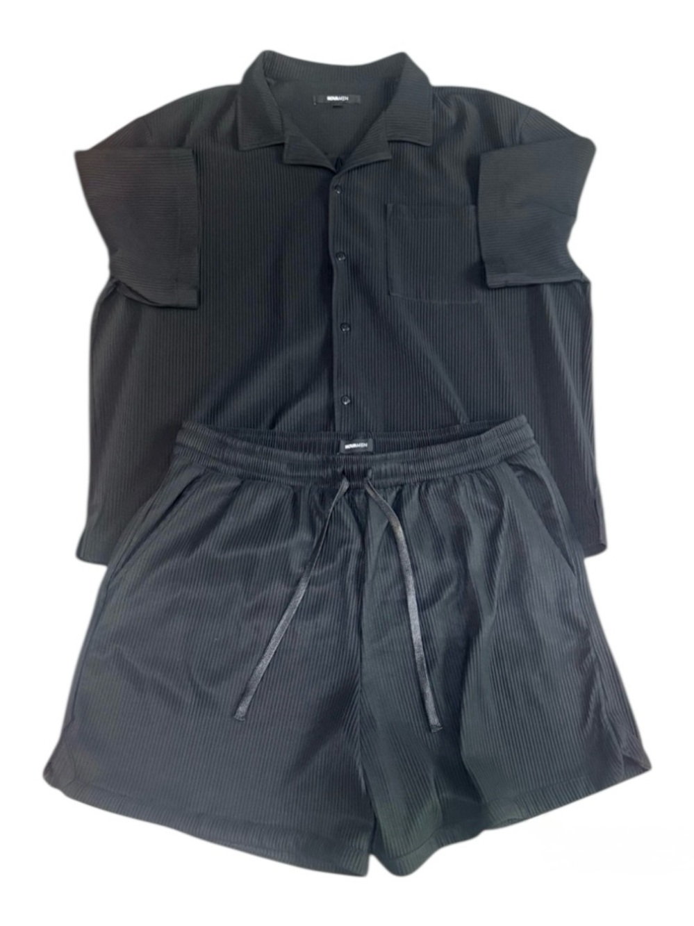 Fashion Nova Men Show Up Short Sleeve Cuban Shirt & Shorts Set – Black Size XXL